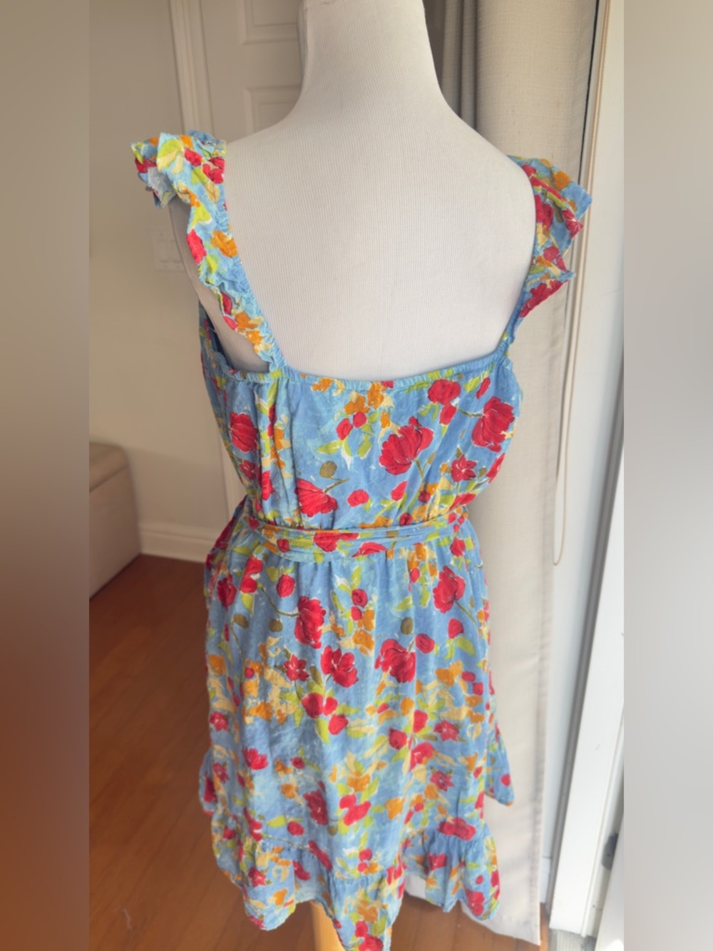 LC Lauren Conrad Light Blue Floral Dress with Red & Yellow floral Accents - Picture 4 of 6